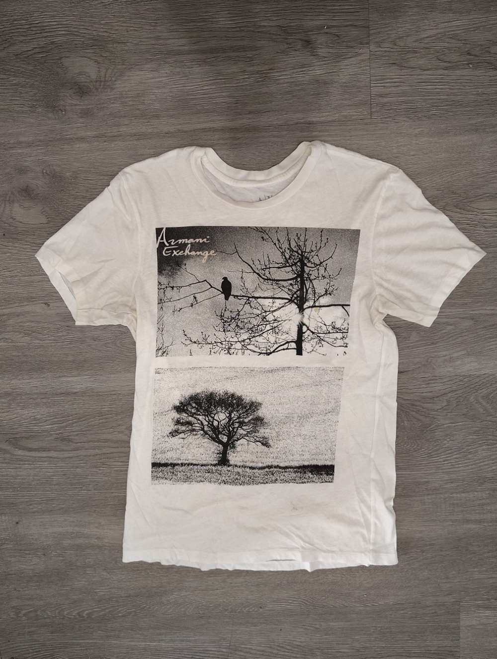Armani Exchange A/X Men's S White Nature Graphic Tee AS-IS Storage Yellowing
